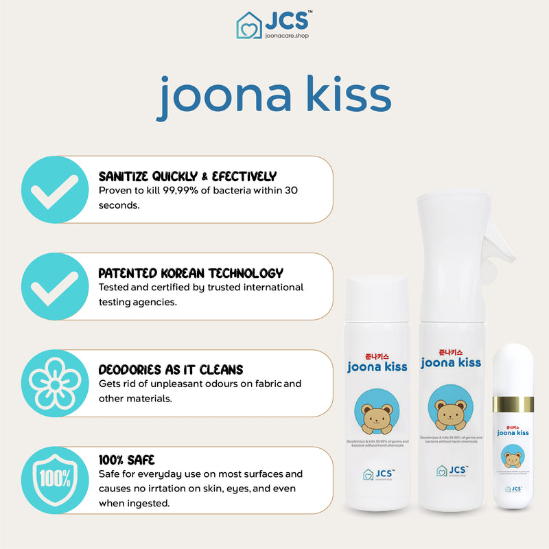 Joona Kiss- sanitinizer and deodorizer spray (bottle) for baby wash hand wash handwash toys furnitures utensils pacifiers baby carriers bed body wash hand soap