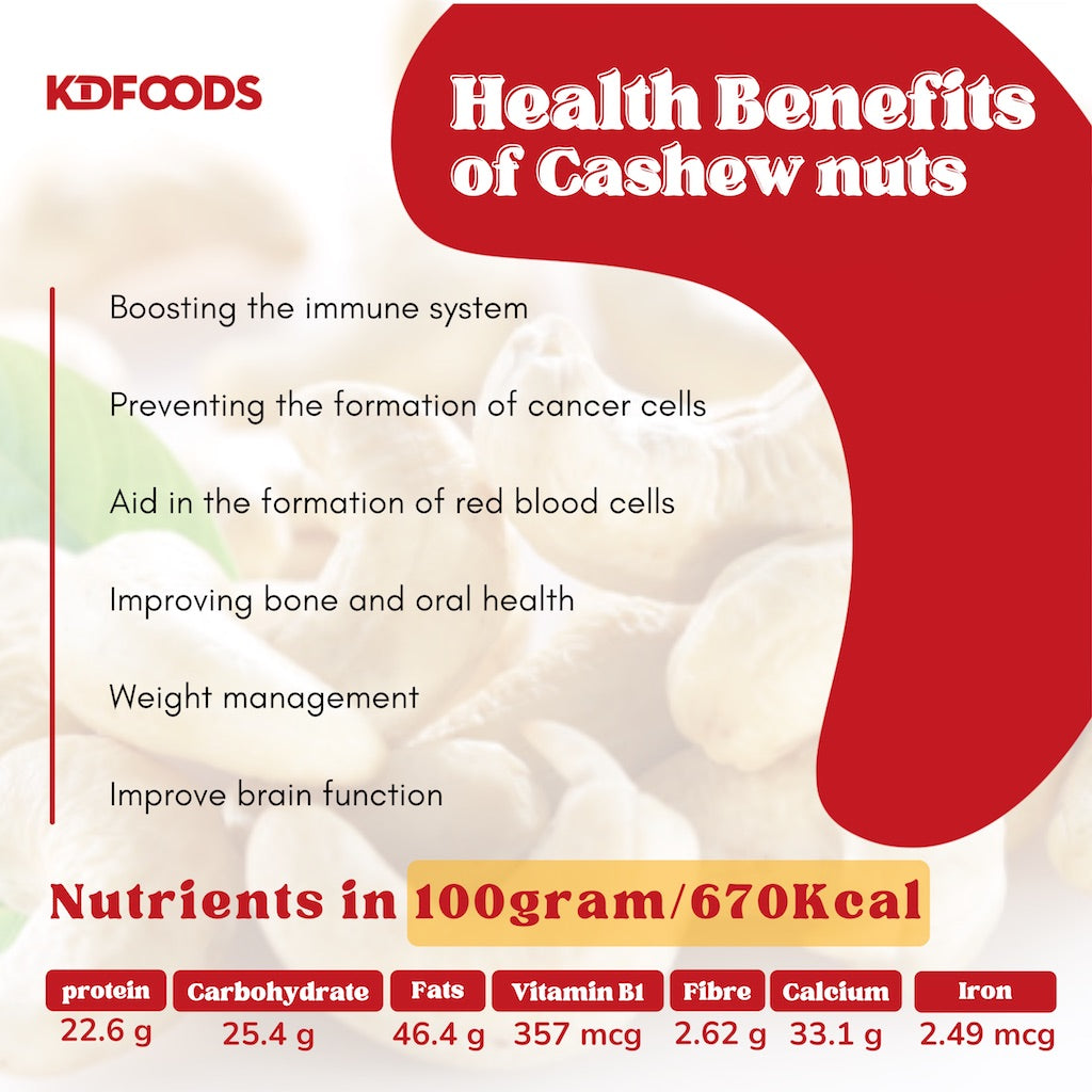 KDFOOD Vietnam Premium Roasted Cashew Nuts Jumbo XL Size - 100G - JoonaCare.Shop